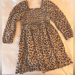 J Crew CrewCuts long sleeve smocked cotton animal print dress, size 10